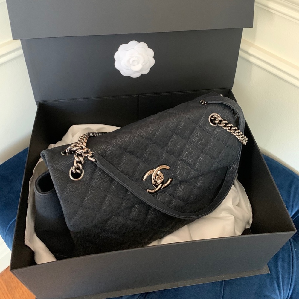 Chanel Lady Pearly Flap Bag in Navy Caviar Leather